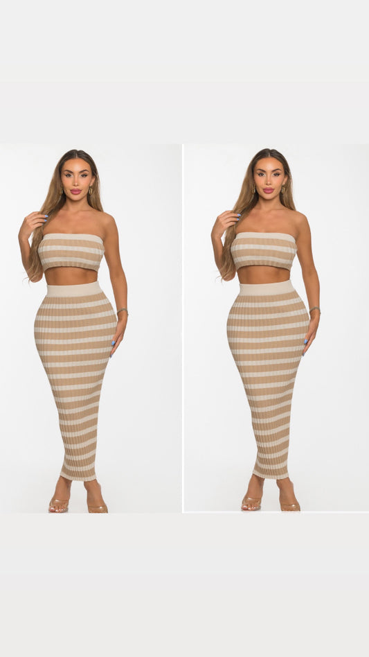 2pc Beige Ribbed Set